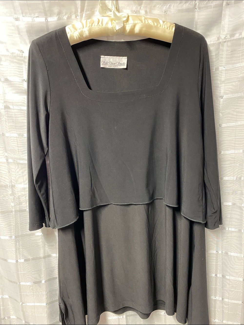 Coldwater Creek Black Layered Square-Neck Long Sleeve Dress